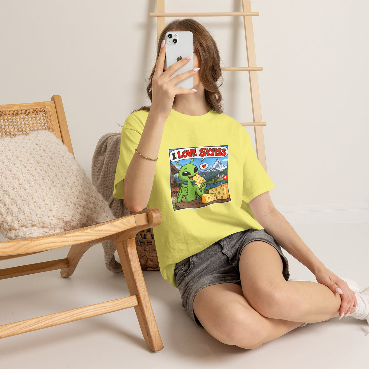 I Love Swiss Alien T-Shirt – lustiges Schweiz-Shirt mit Alien