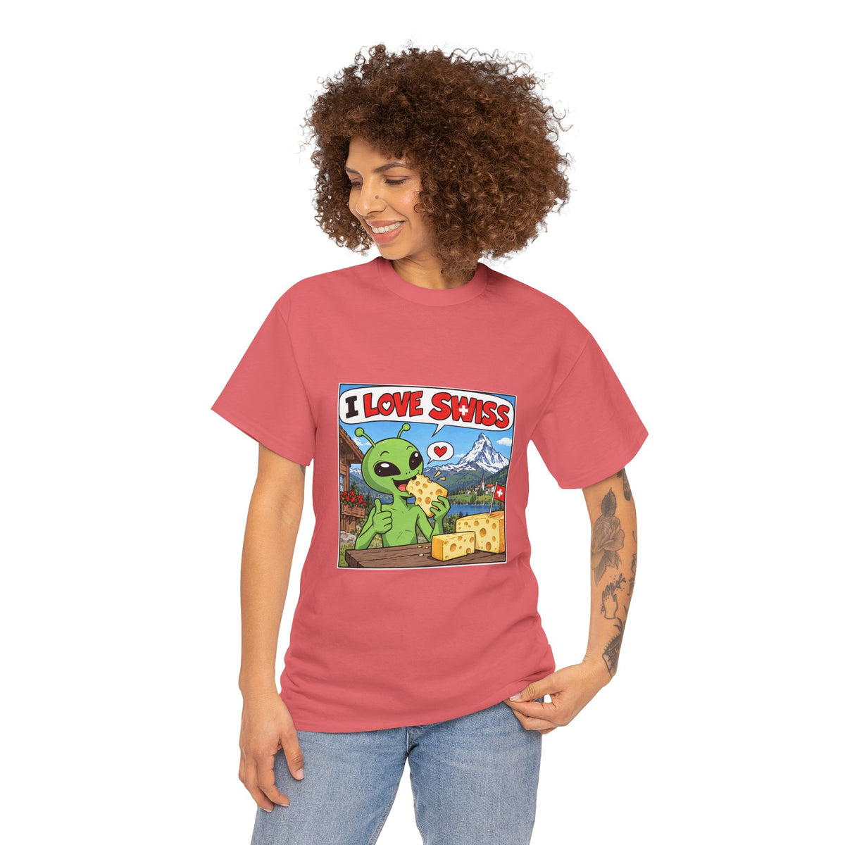 I Love Swiss Alien T-Shirt – lustiges Schweiz-Shirt mit Alien