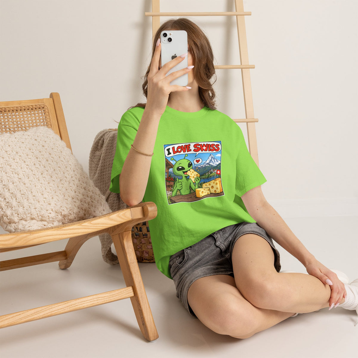 I Love Swiss Alien T-Shirt – lustiges Schweiz-Shirt mit Alien