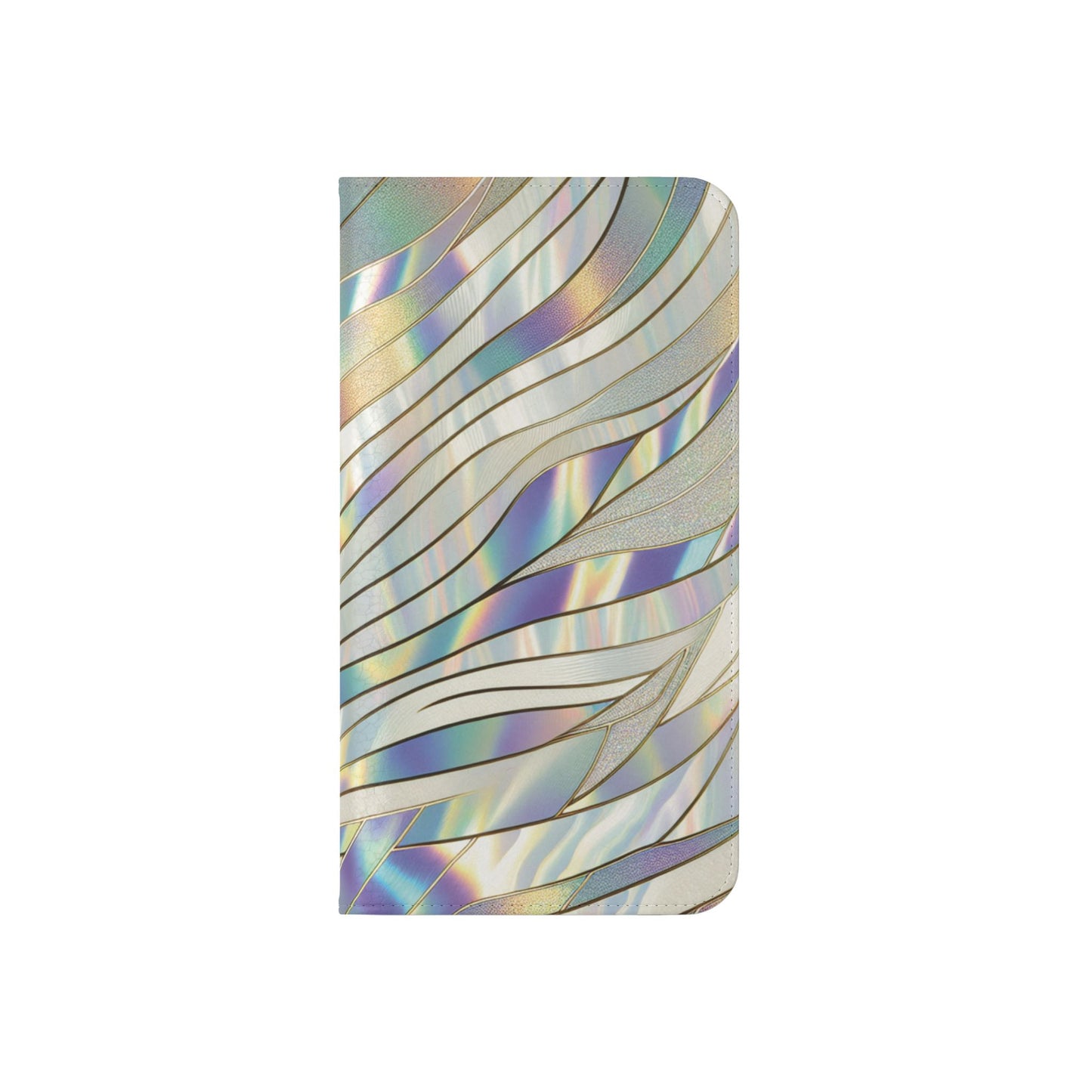 Holographic Wave Flip Phone Case — Iridescent Marble Wallet Cover
