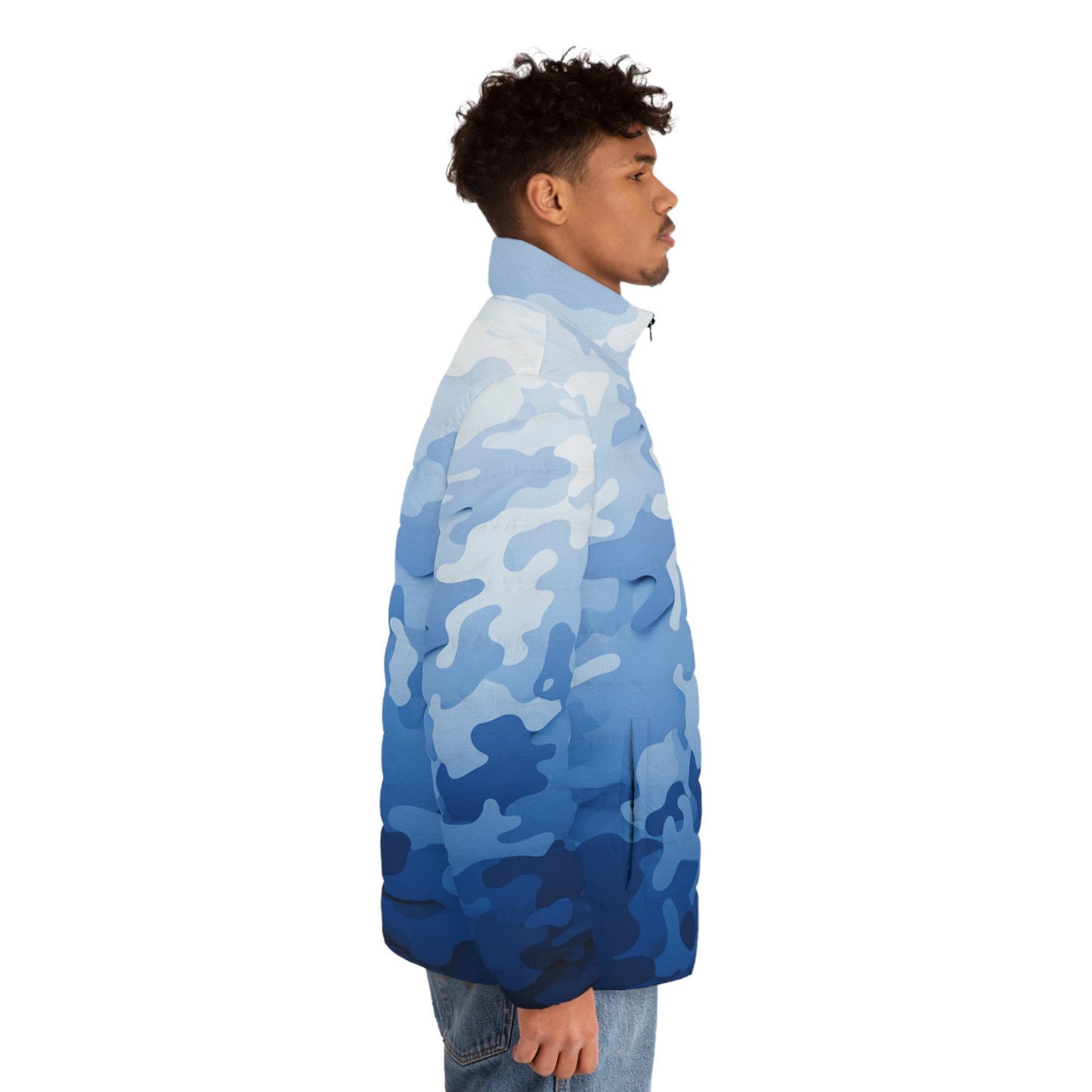 Blue Ombre Camo Puffer Jacket — Men's Lightweight Insulated Coat