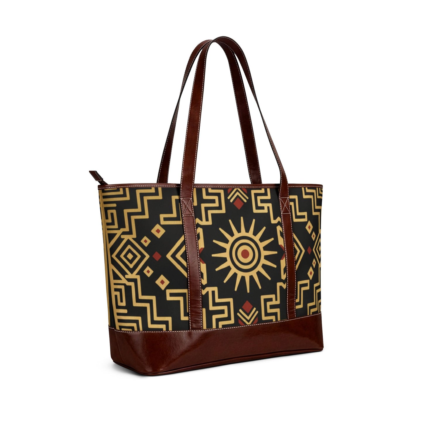 Tribal Sun Pattern Tote Bag — Boho Geometric Handbag for Everyday & Travel
