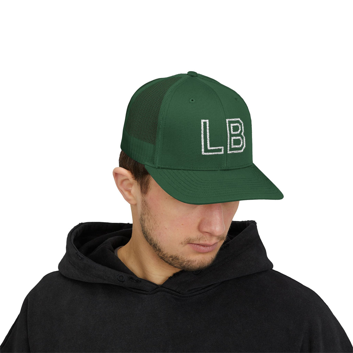 LB Green and White Snapback Trucker Cap