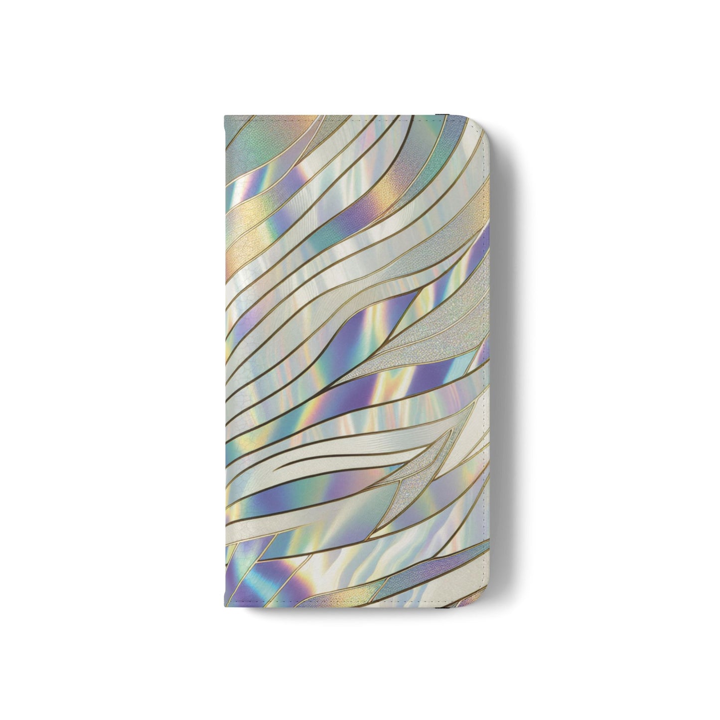 Holographic Wave Flip Phone Case — Iridescent Marble Wallet Cover