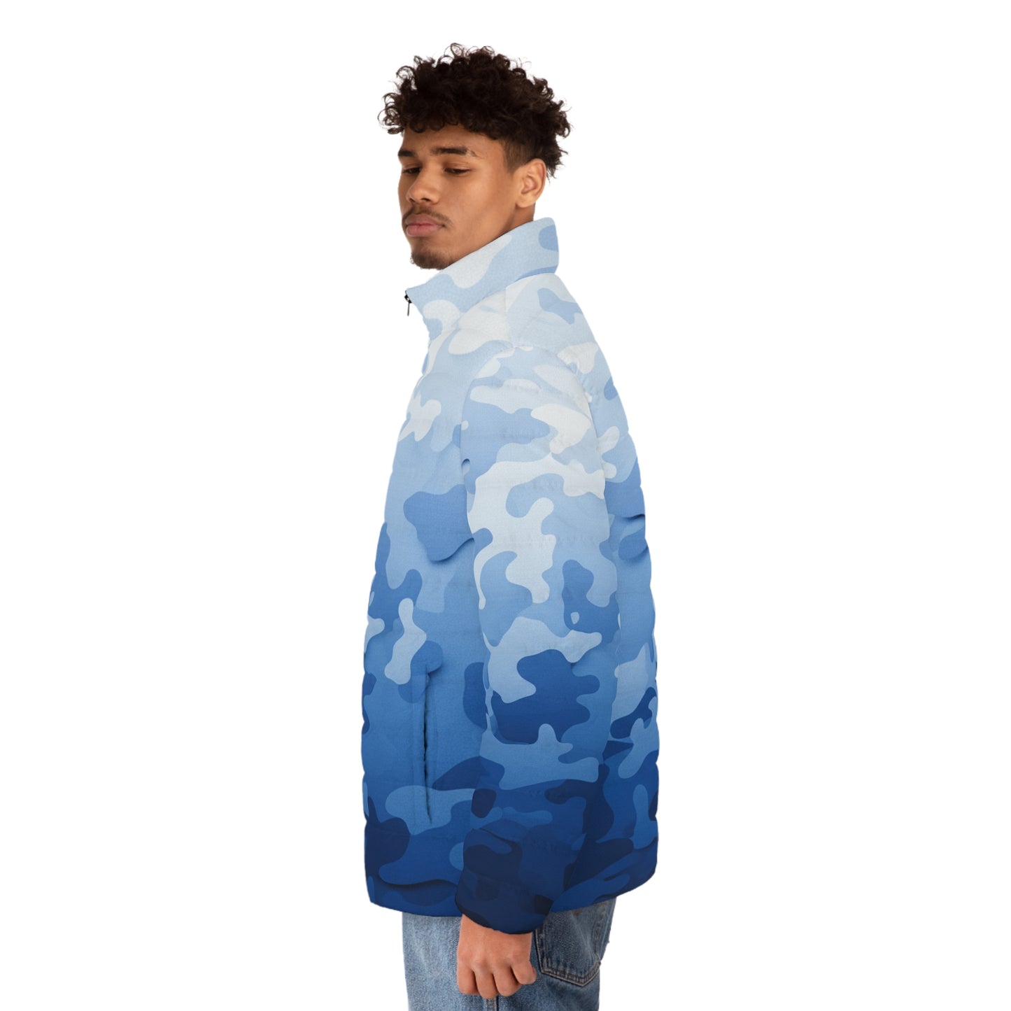 Blue Ombre Camo Puffer Jacket — Men's Lightweight Insulated Coat