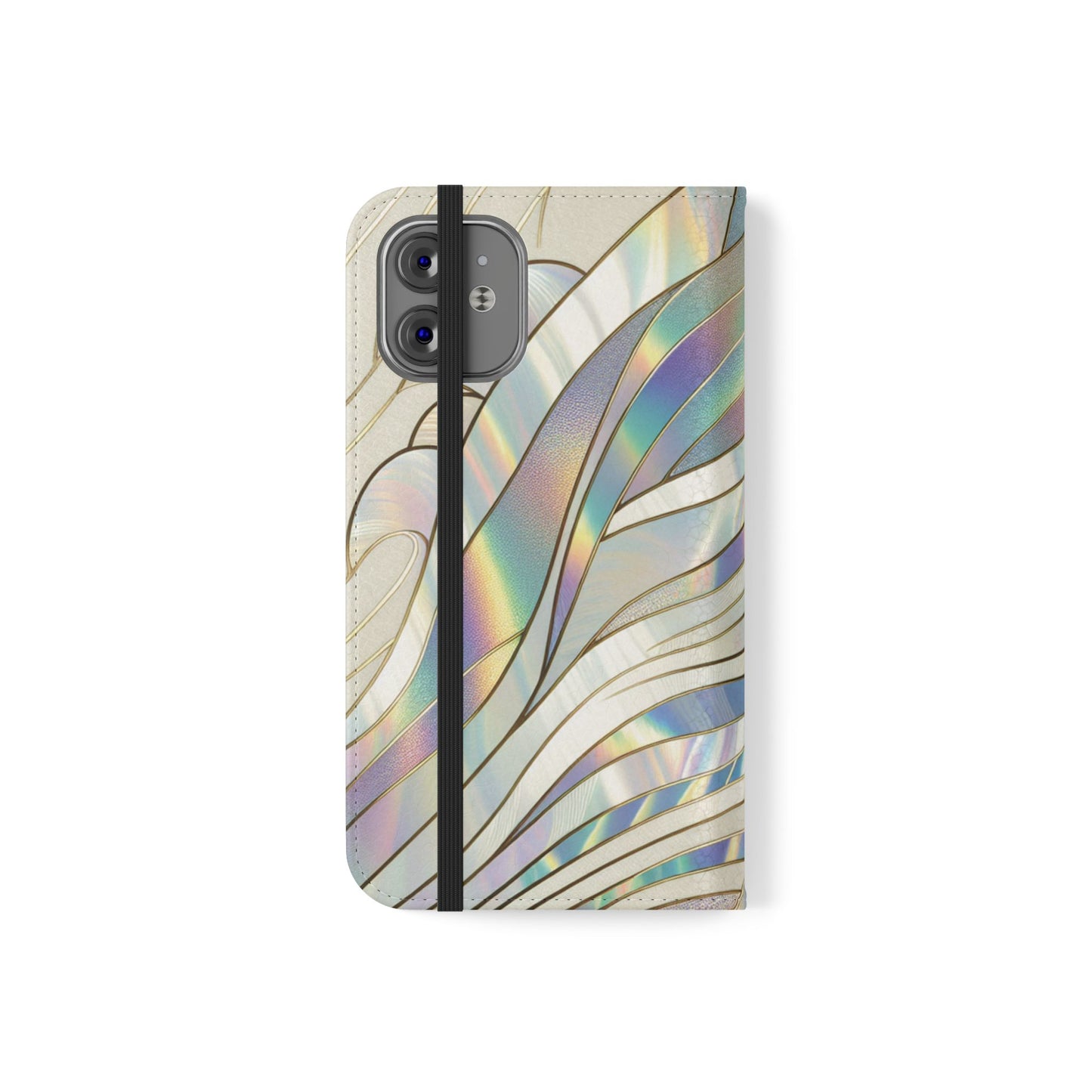 Holographic Wave Flip Phone Case — Iridescent Marble Wallet Cover