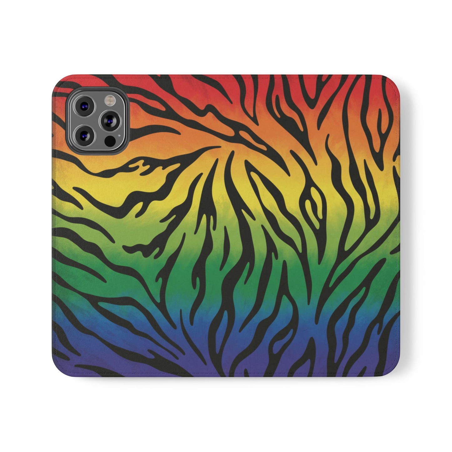 Rainbow Zebra Flip Phone Case – Colorful Pride Wallet Cover