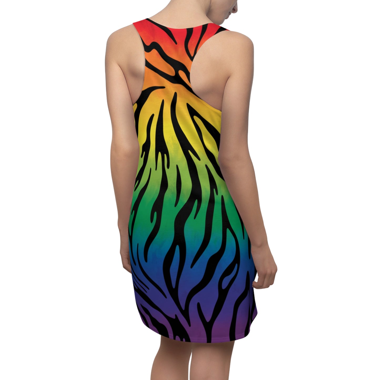Rainbow Zebra Racerback Dress — Bold Pride Animal Print AOP