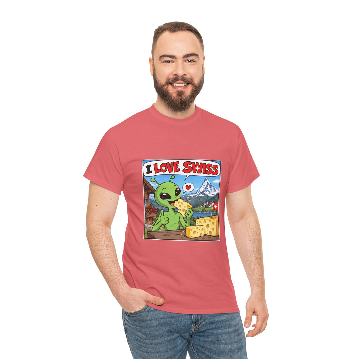 I Love Swiss Alien T-Shirt – lustiges Schweiz-Shirt mit Alien