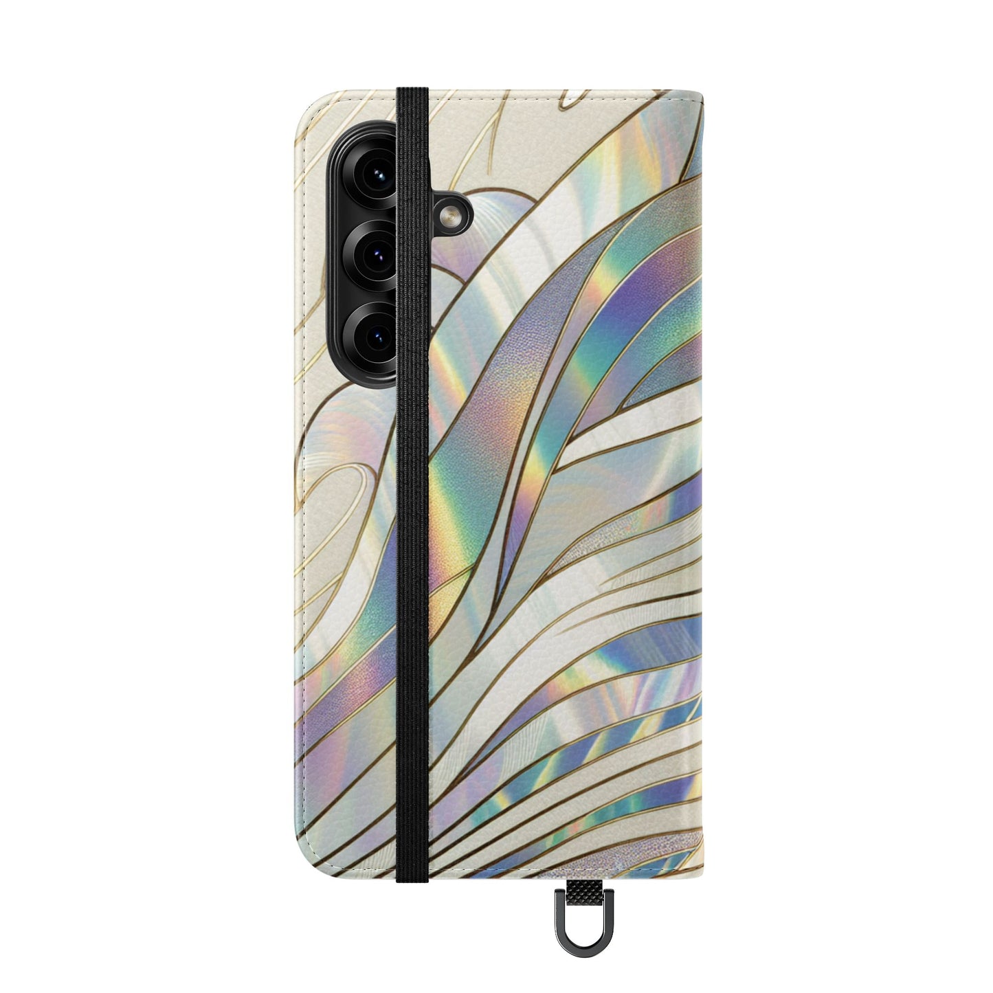 Holographic Wave Flip Phone Case — Iridescent Marble Wallet Cover