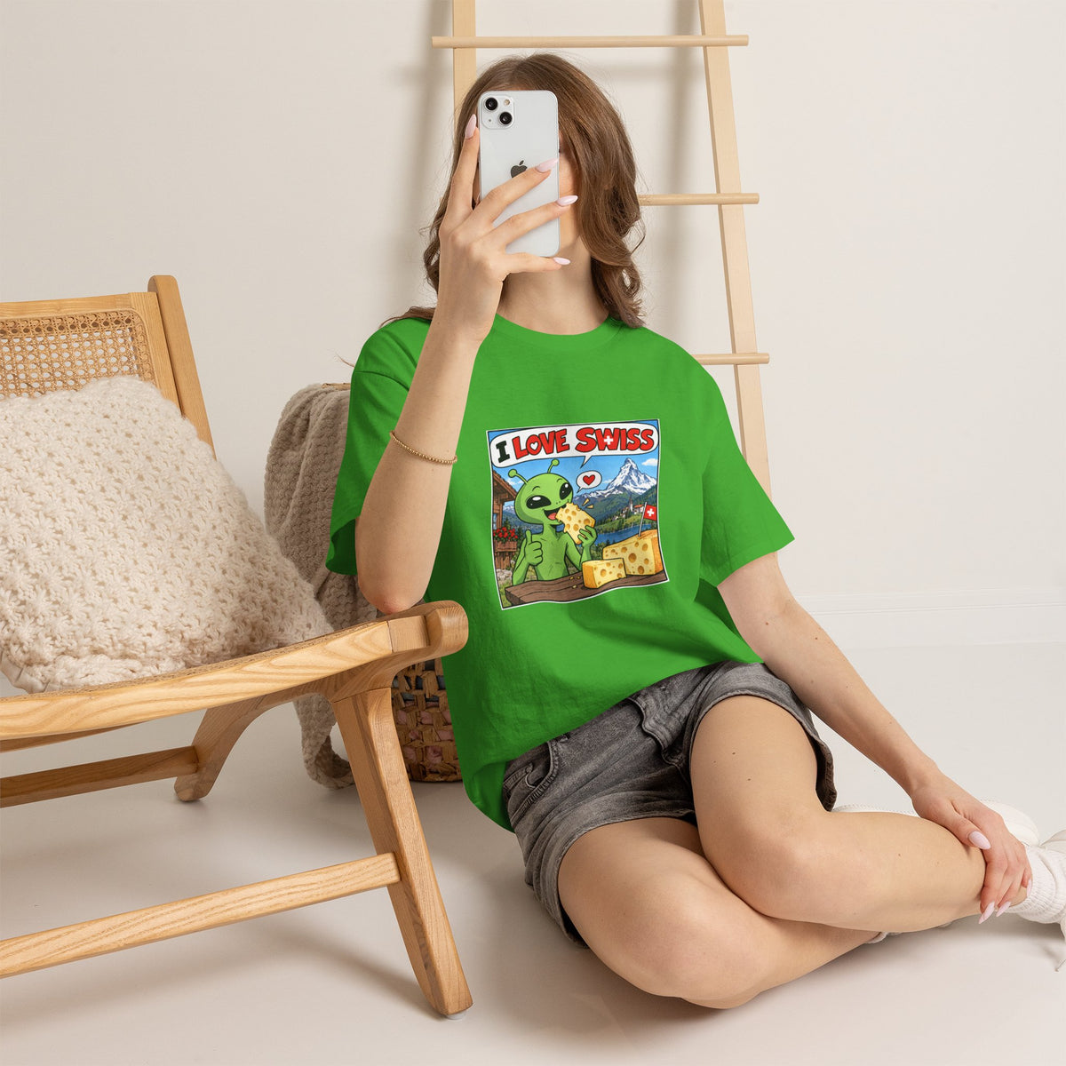 I Love Swiss Alien T-Shirt – lustiges Schweiz-Shirt mit Alien