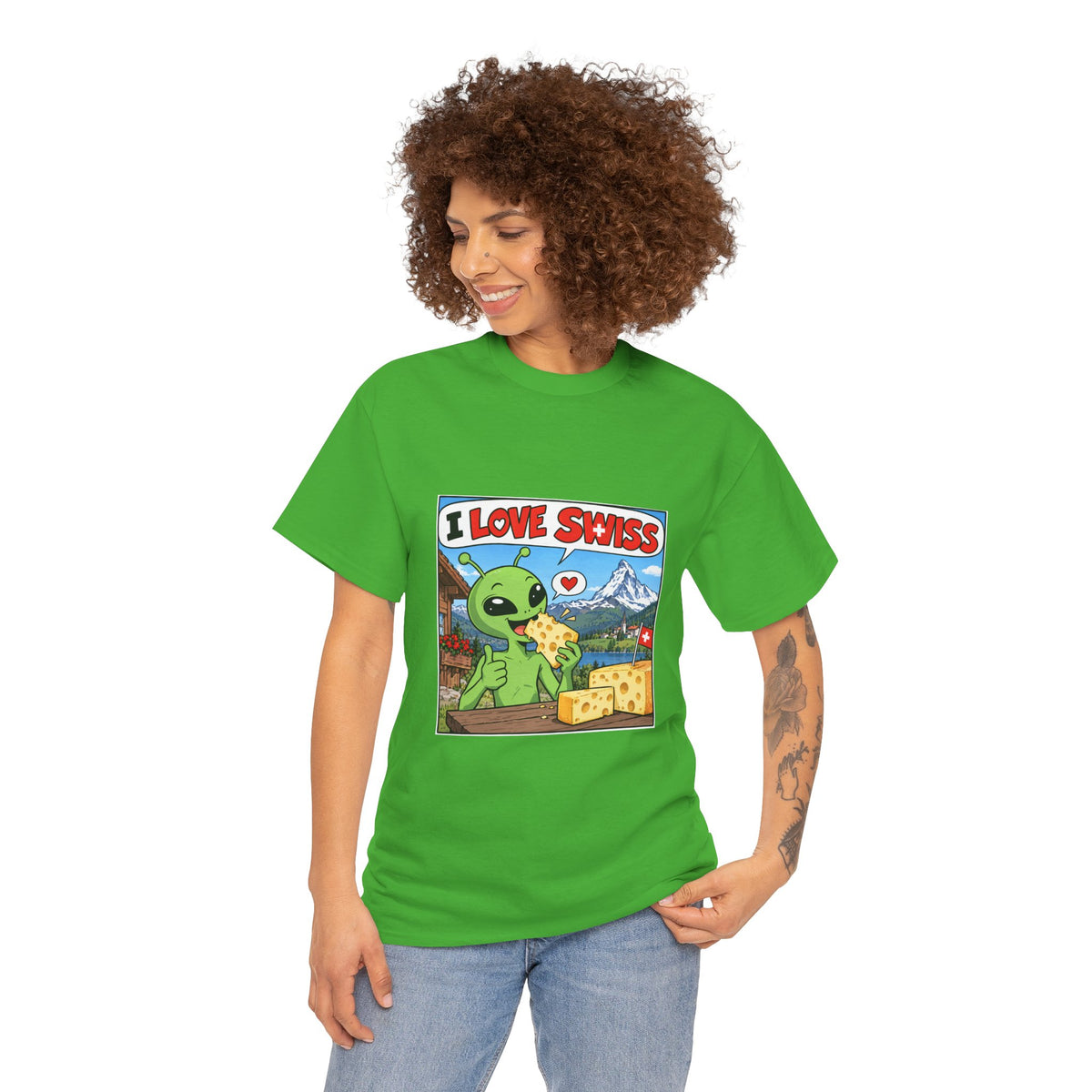 I Love Swiss Alien T-Shirt – lustiges Schweiz-Shirt mit Alien