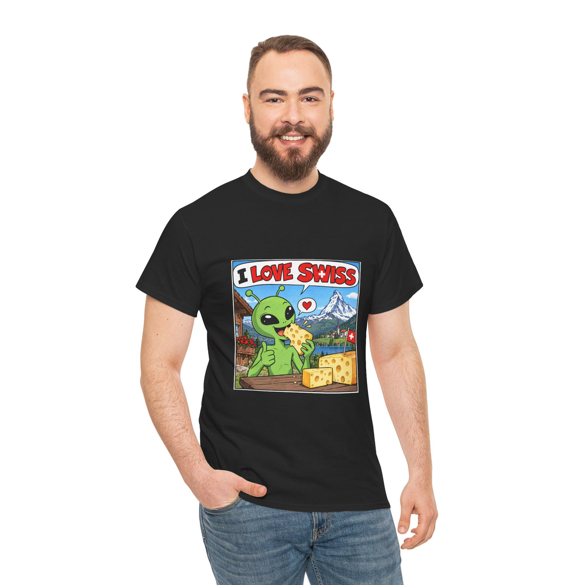 I Love Swiss Alien T-Shirt – lustiges Schweiz-Shirt mit Alien