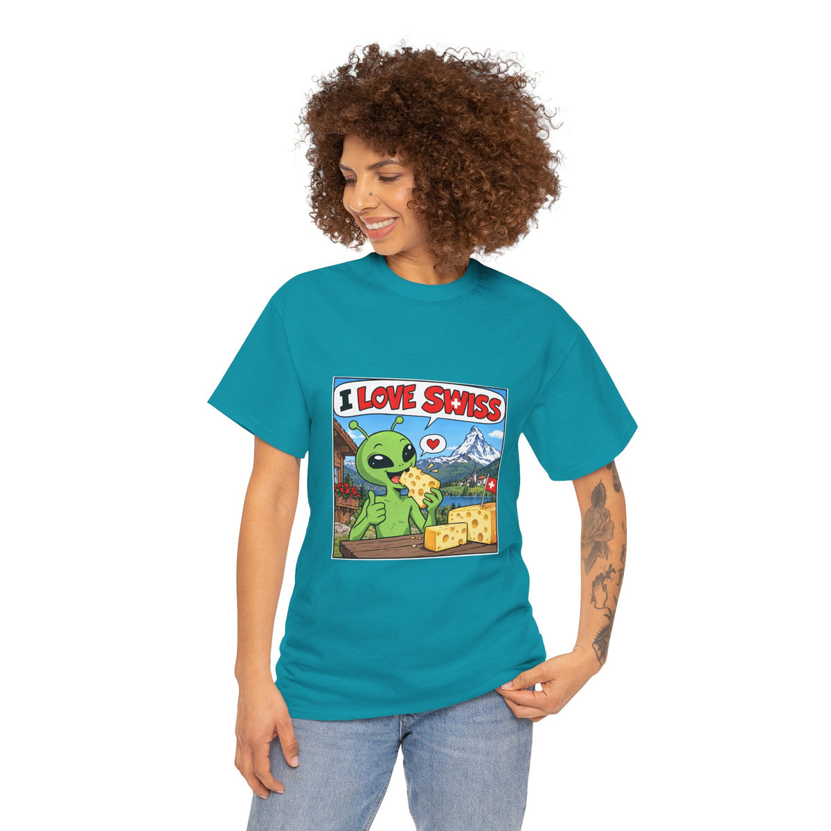 I Love Swiss Alien T-Shirt – lustiges Schweiz-Shirt mit Alien