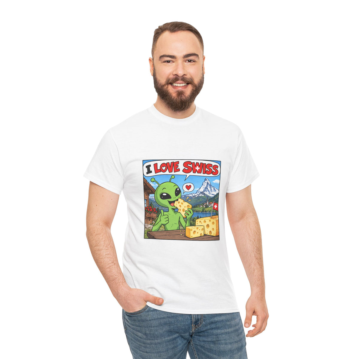 I Love Swiss Alien T-Shirt – lustiges Schweiz-Shirt mit Alien