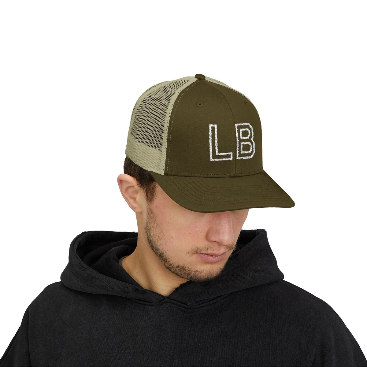 LB Green and White Snapback Trucker Cap