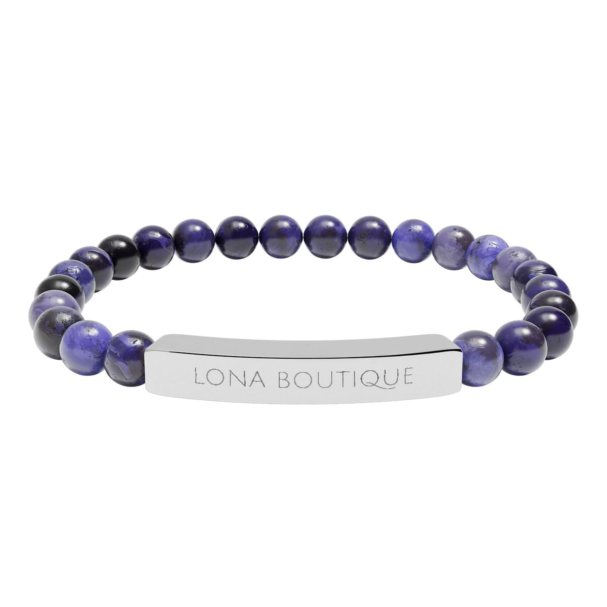 Natural Stone Stretch Bar Bracelet – Personalized Engraved Gift