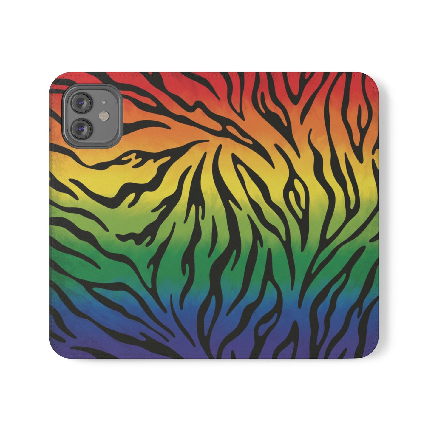 Rainbow Zebra Flip Phone Case – Colorful Pride Wallet Cover