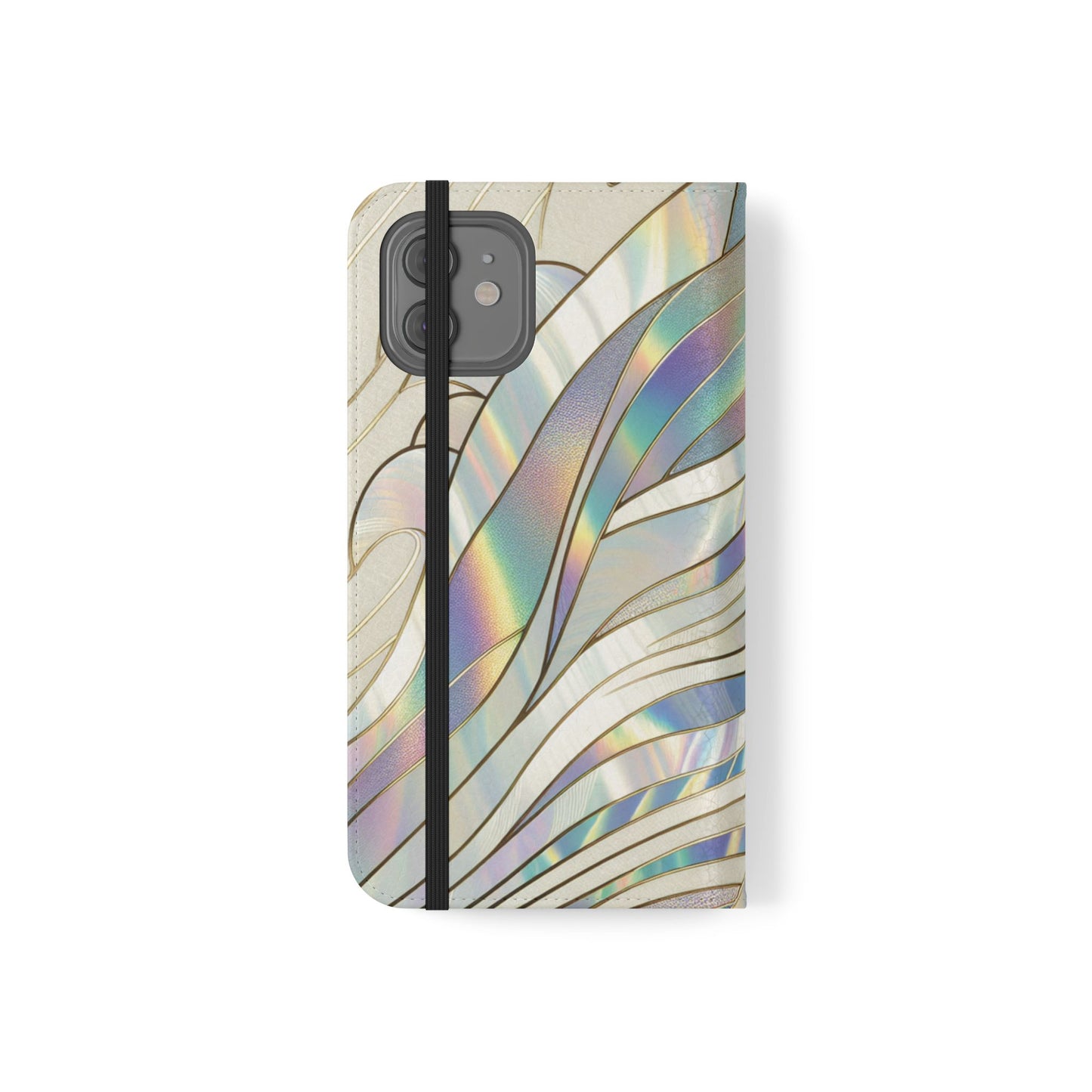 Holographic Wave Flip Phone Case — Iridescent Marble Wallet Cover