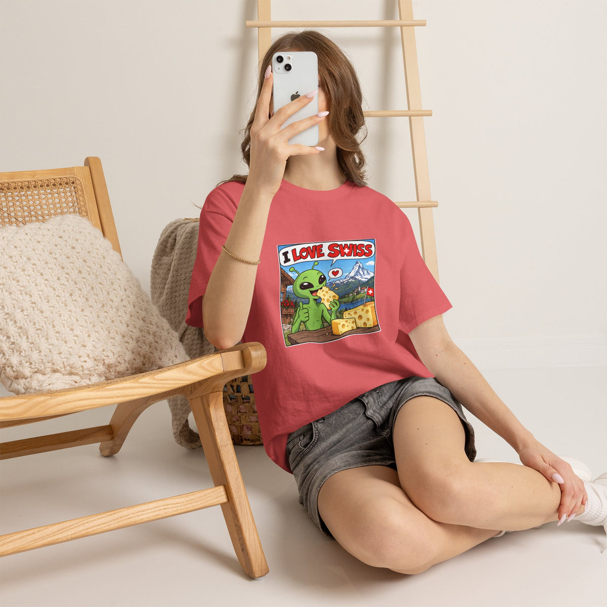 I Love Swiss Alien T-Shirt – lustiges Schweiz-Shirt mit Alien