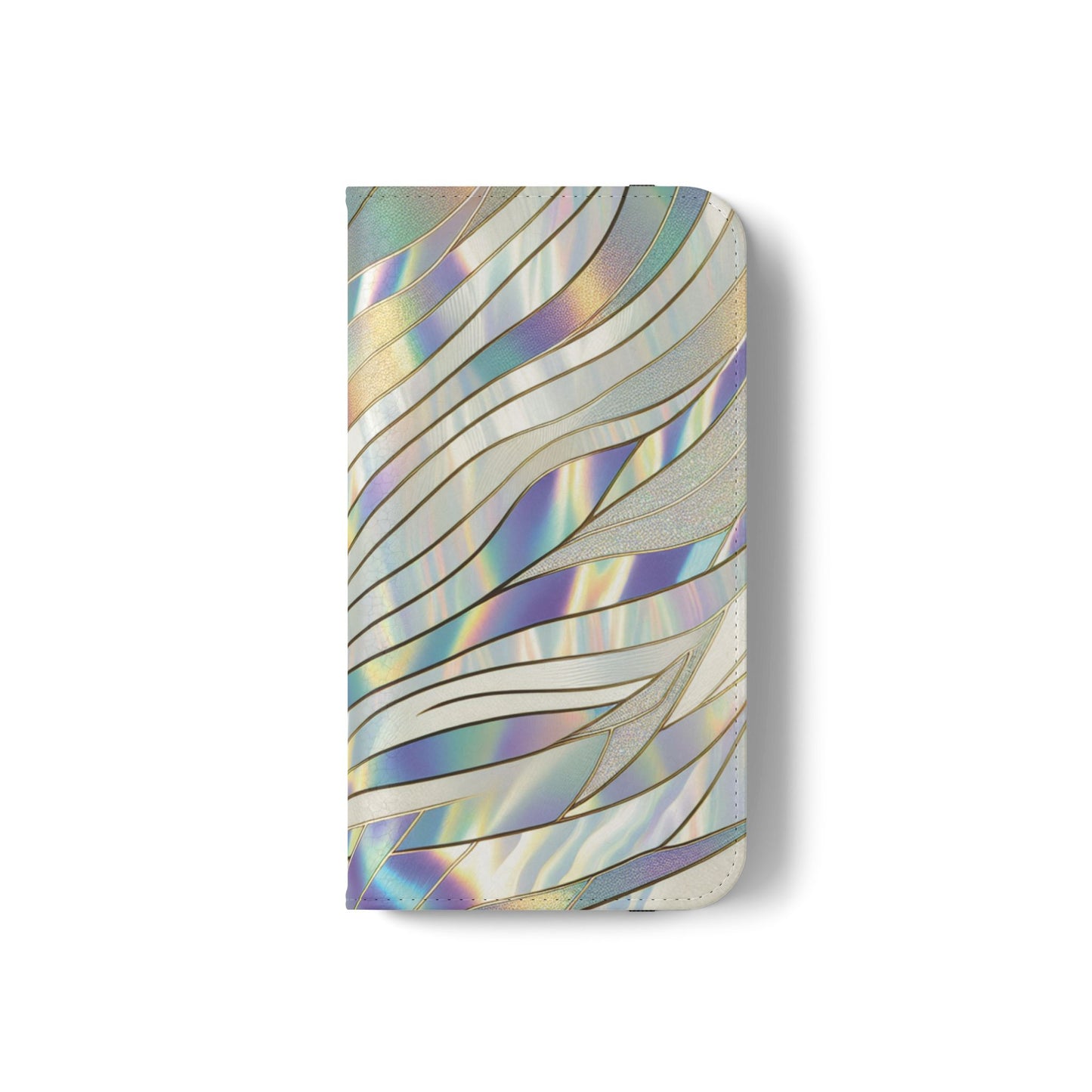 Holographic Wave Flip Phone Case — Iridescent Marble Wallet Cover