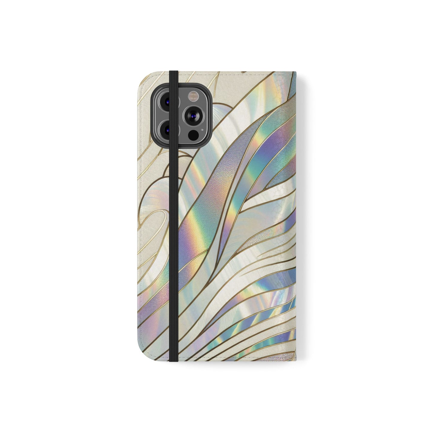 Holographic Wave Flip Phone Case — Iridescent Marble Wallet Cover