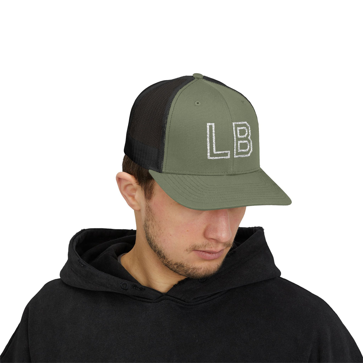 LB Green and White Snapback Trucker Cap