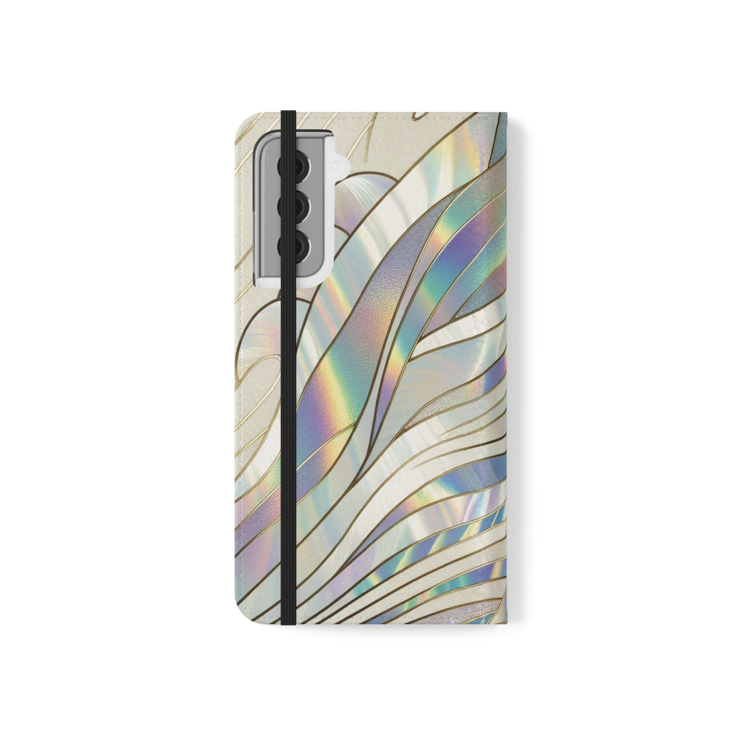Holographic Wave Flip Phone Case — Iridescent Marble Wallet Cover