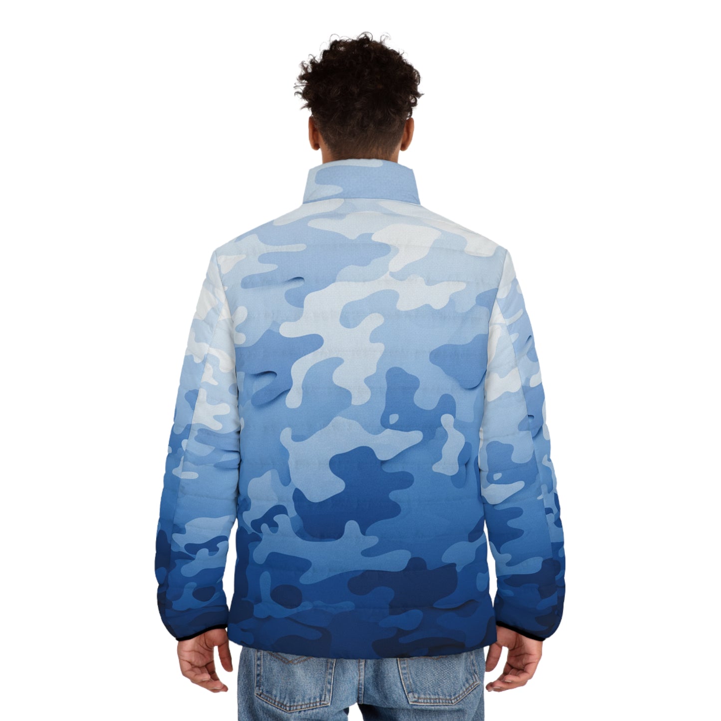 Blue Ombre Camo Puffer Jacket — Men's Lightweight Insulated Coat