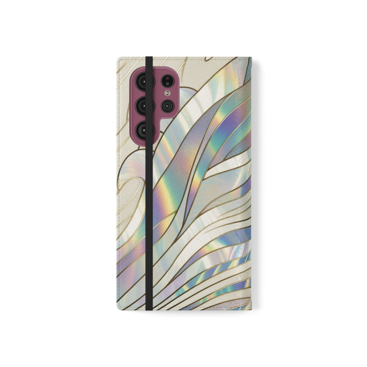 Holographic Wave Flip Phone Case — Iridescent Marble Wallet Cover