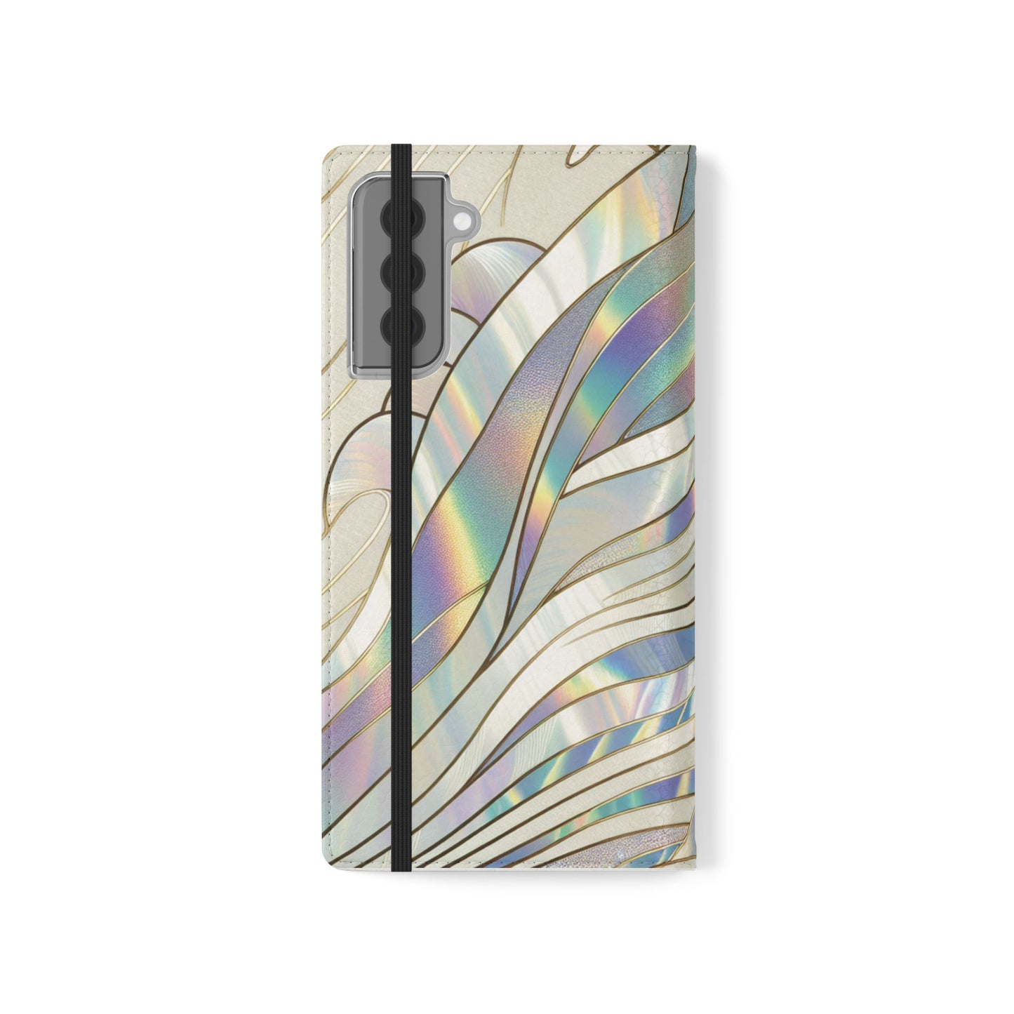 Holographic Wave Flip Phone Case — Iridescent Marble Wallet Cover