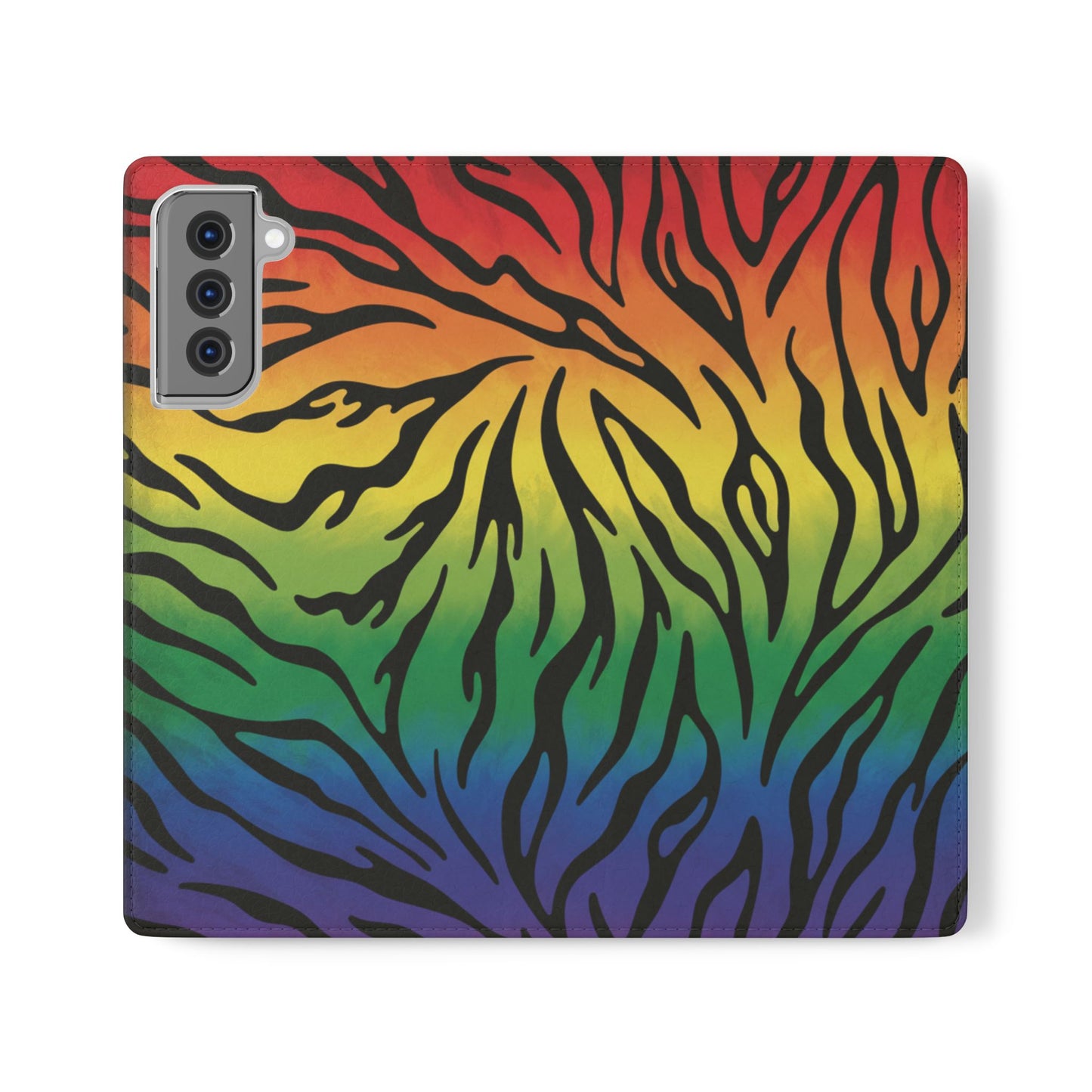 Rainbow Zebra Flip Phone Case – Colorful Pride Wallet Cover