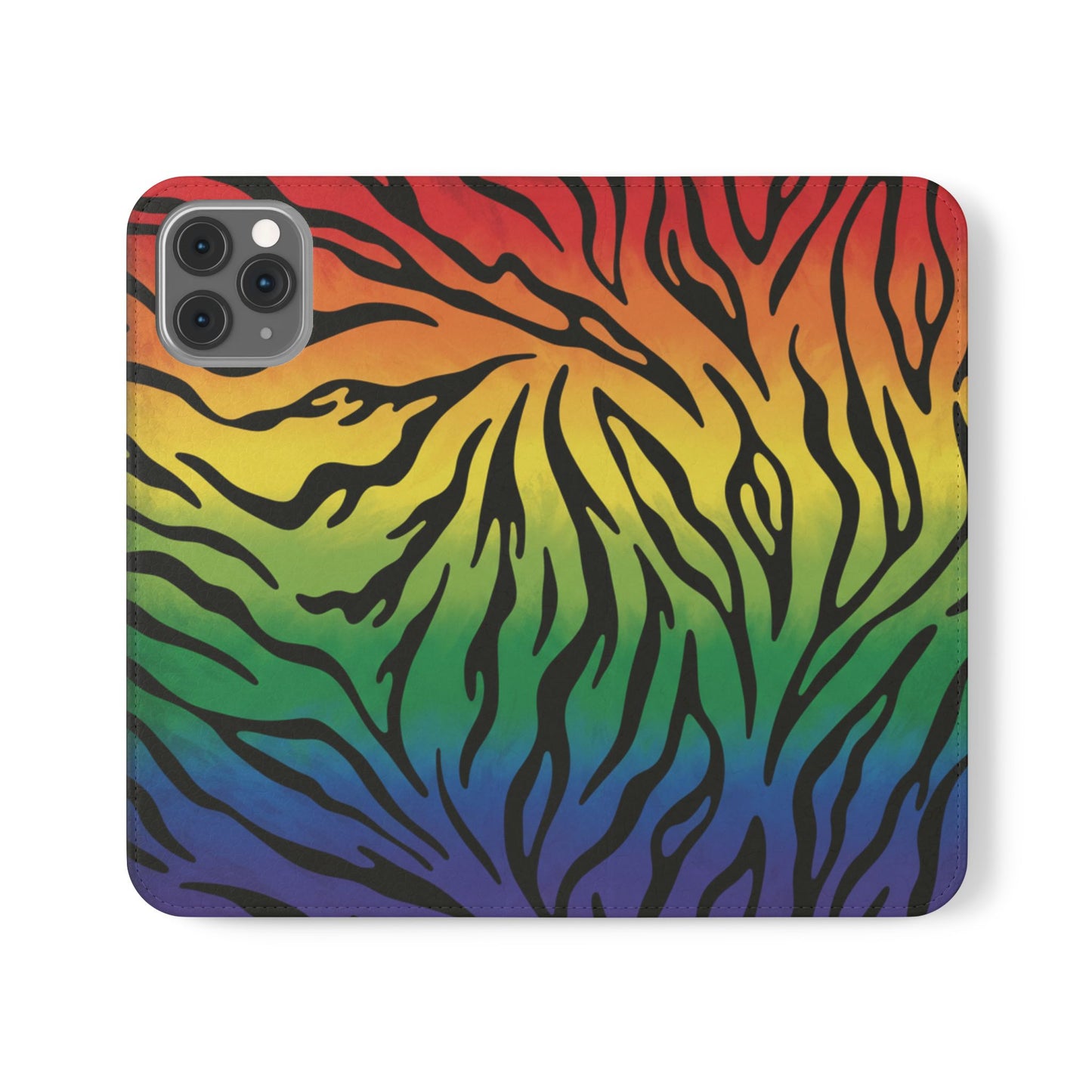 Rainbow Zebra Flip Phone Case – Colorful Pride Wallet Cover