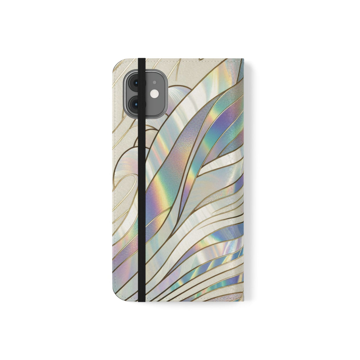 Holographic Wave Flip Phone Case — Iridescent Marble Wallet Cover