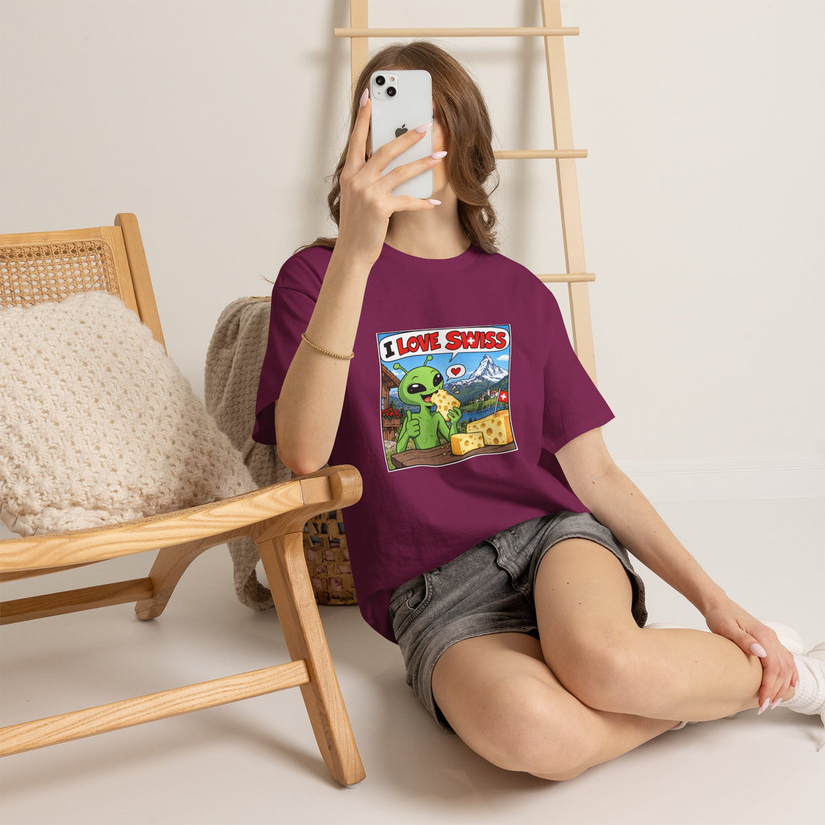 I Love Swiss Alien T-Shirt – lustiges Schweiz-Shirt mit Alien