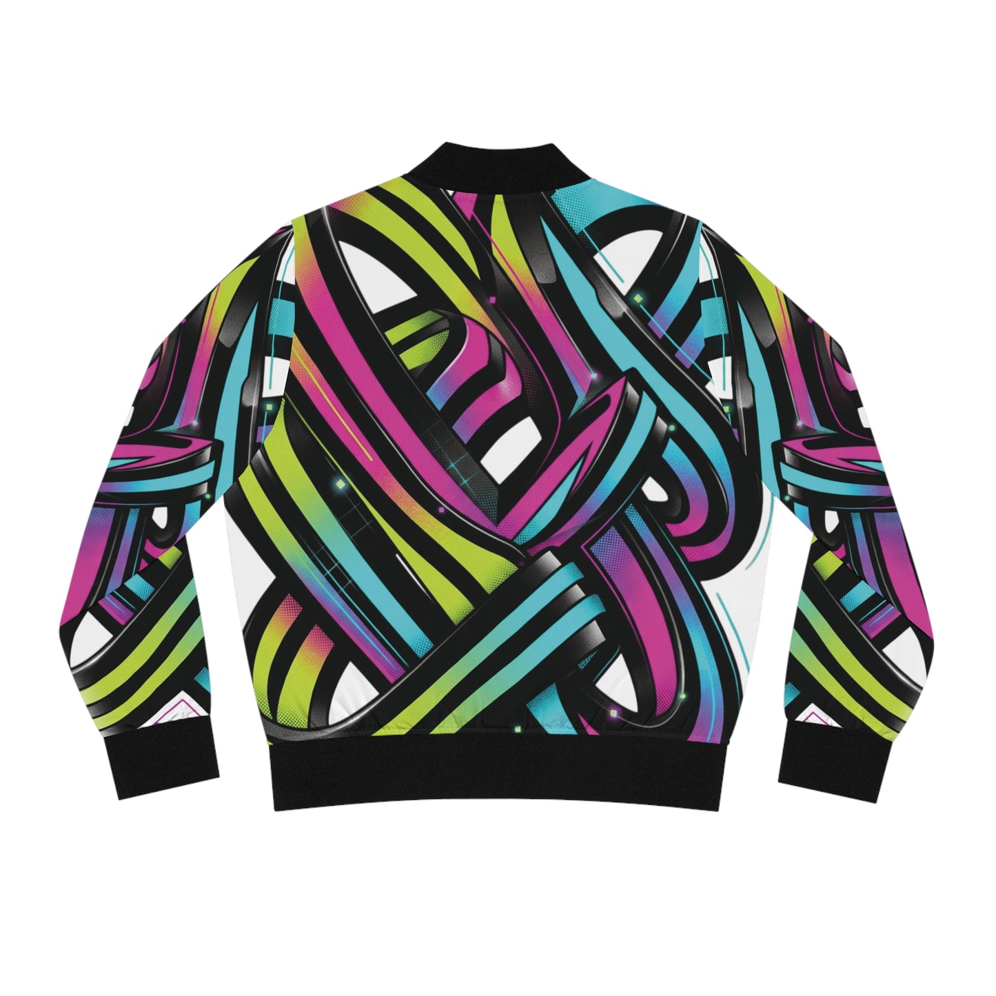 Neon Ribbon Women’s Bomber Jacket — Abstract Graffiti AOP