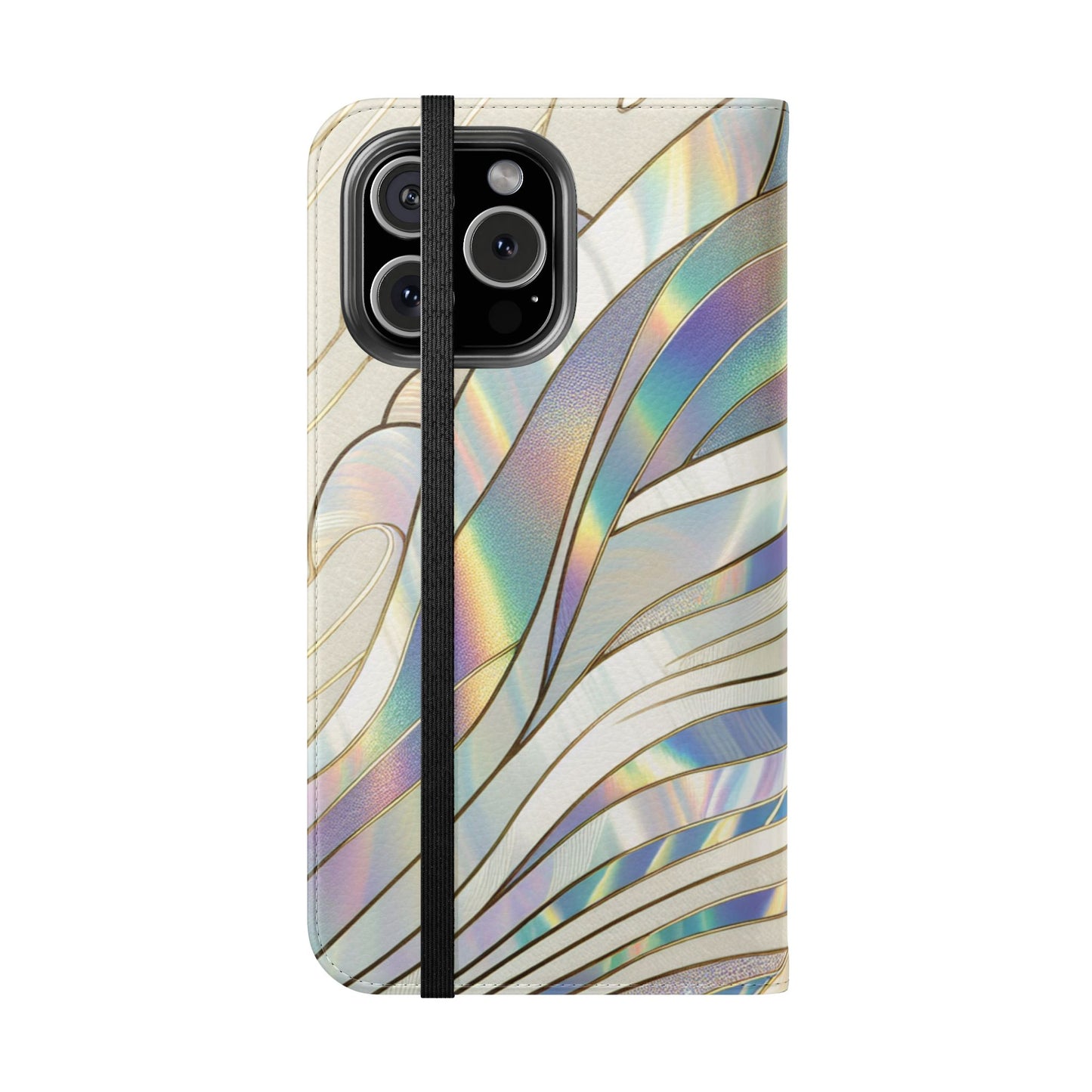 Holographic Wave Flip Phone Case — Iridescent Marble Wallet Cover