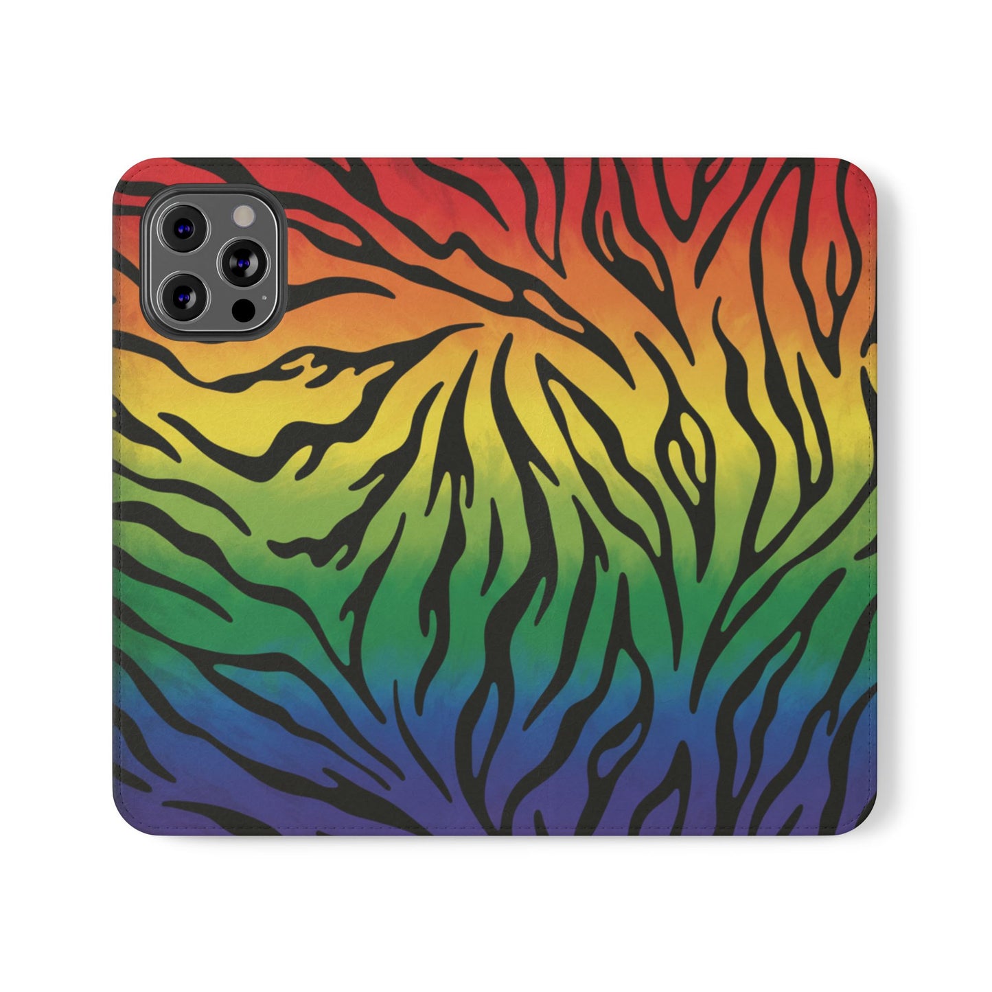 Rainbow Zebra Flip Phone Case – Colorful Pride Wallet Cover