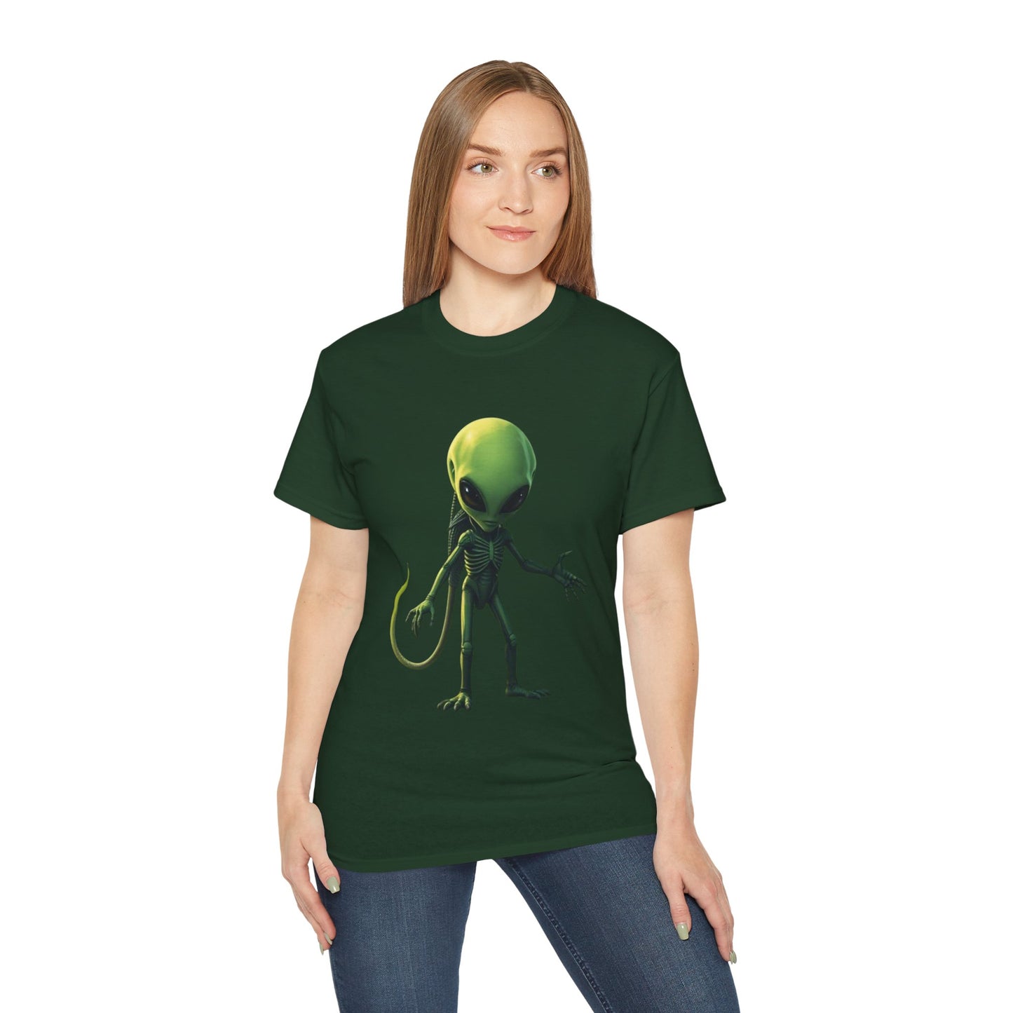 Alien Creature Graphic Tee — Green Sci‑Fi Alien Illustration T-Shirt