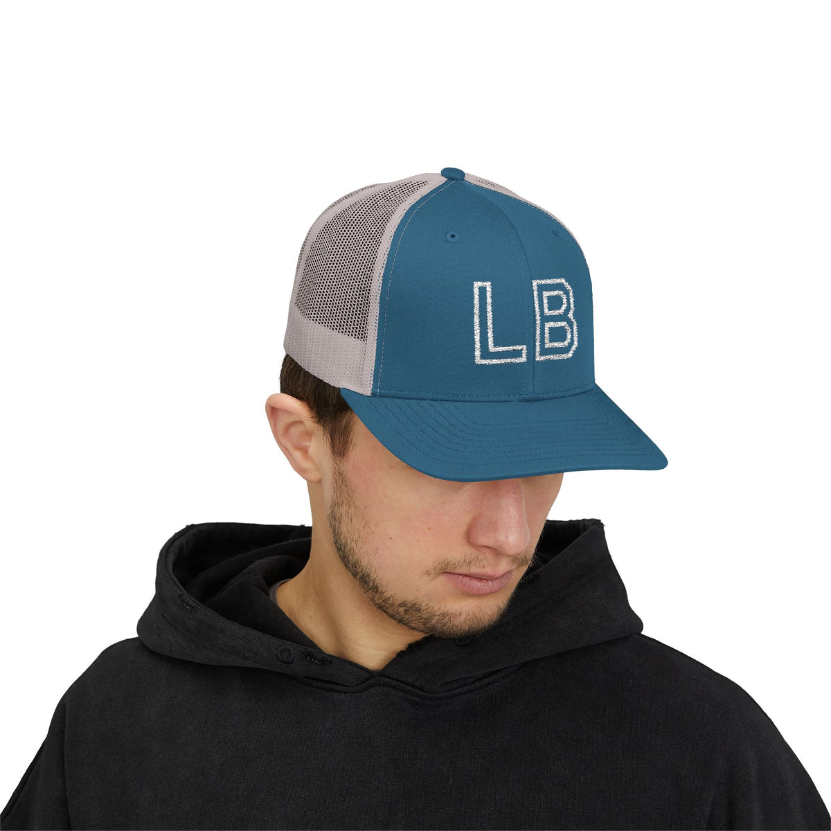 LB Green and White Snapback Trucker Cap