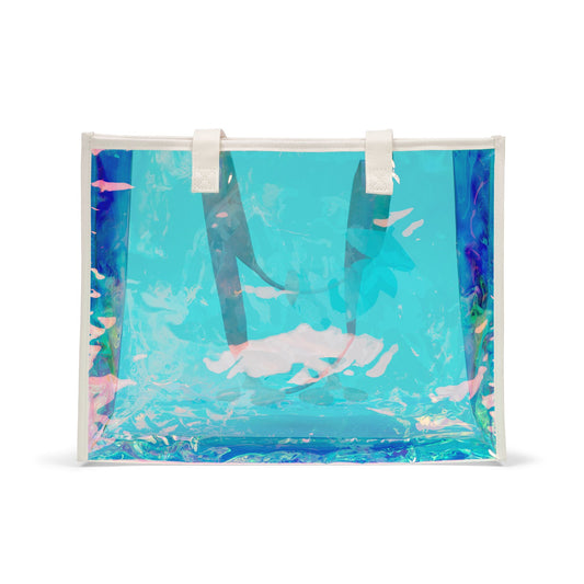 Holographic Beach Tote Bag — Iridescent Seashell & Cocktail Clear Carryall