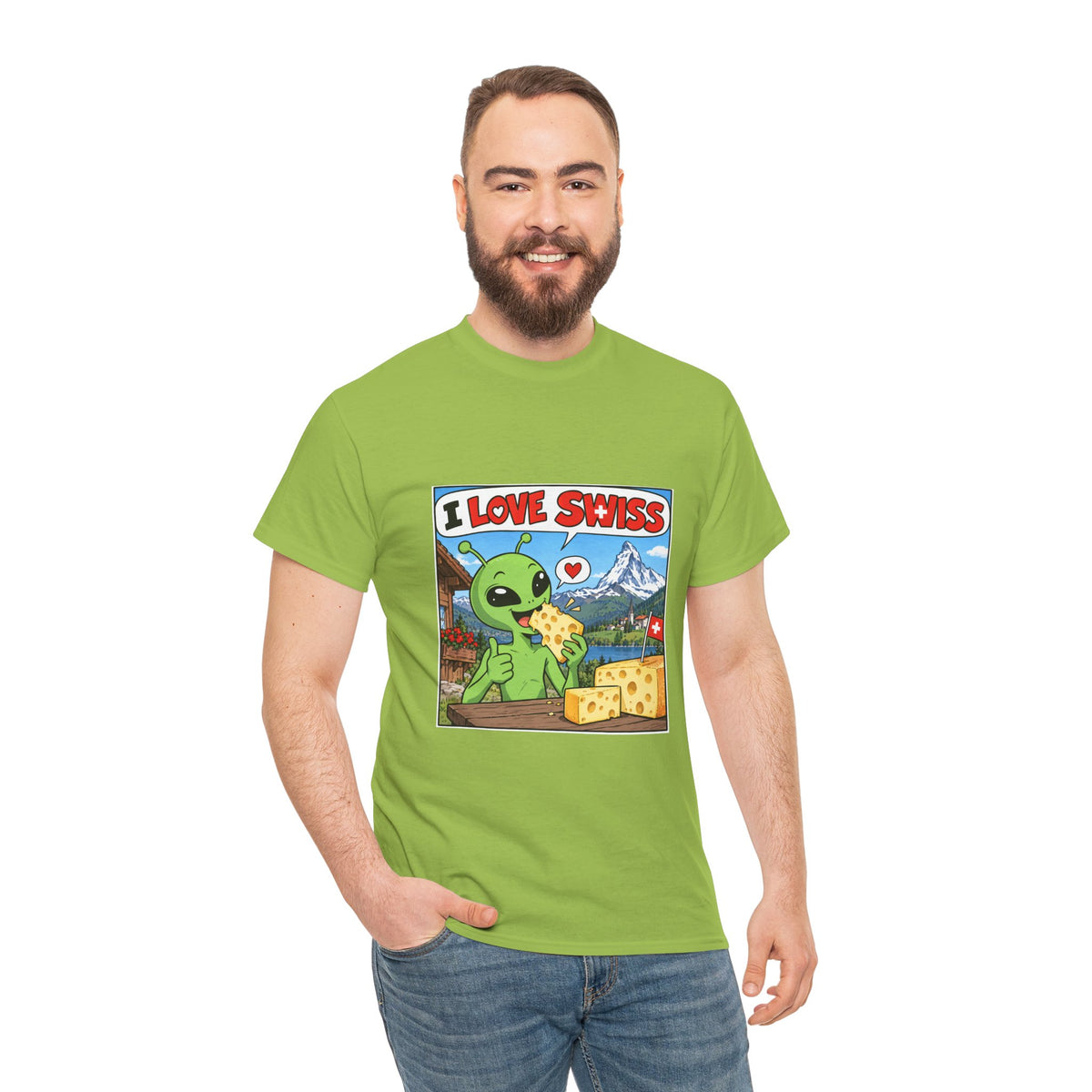 I Love Swiss Alien T-Shirt – lustiges Schweiz-Shirt mit Alien