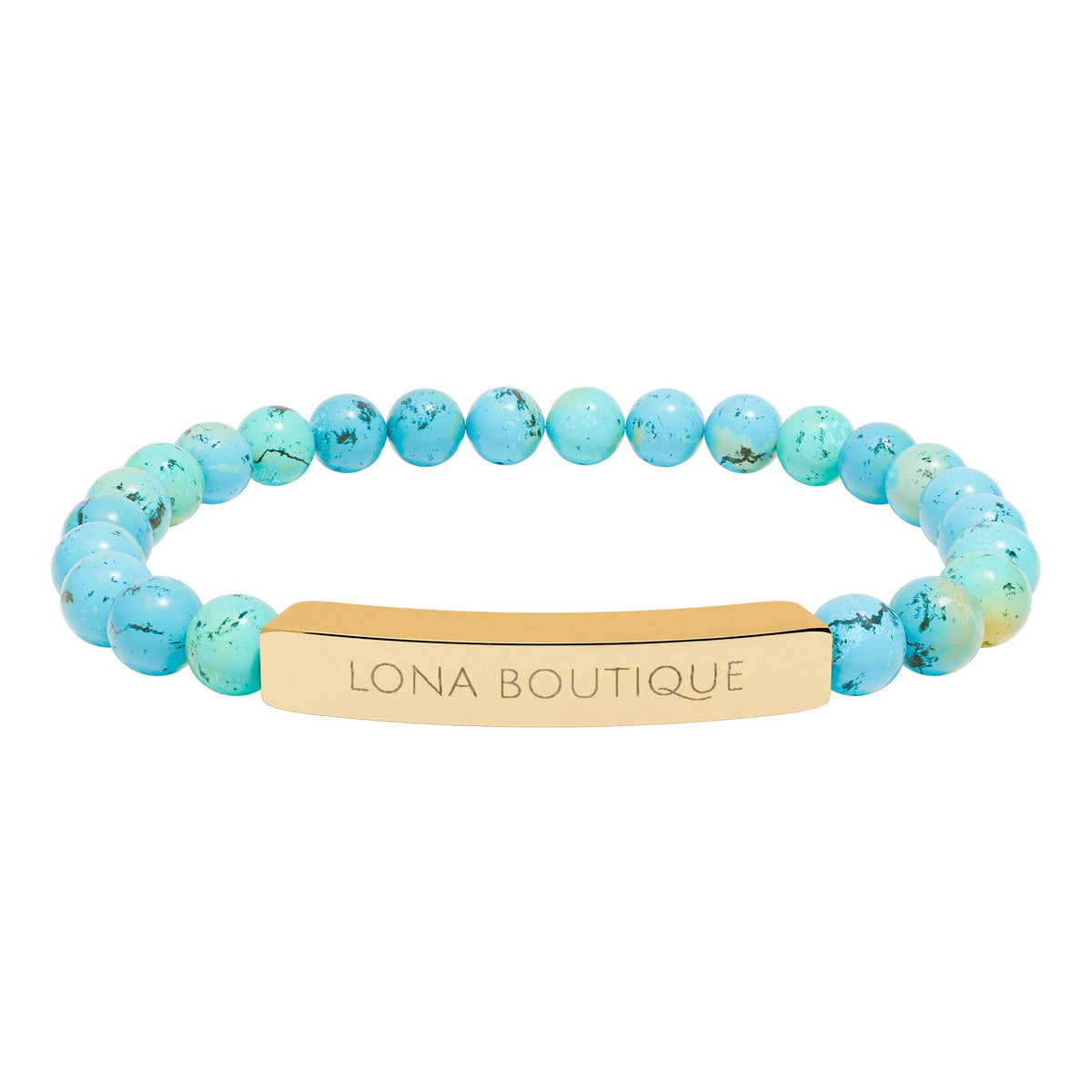 Natural Stone Stretch Bar Bracelet – Personalized Engraved Gift