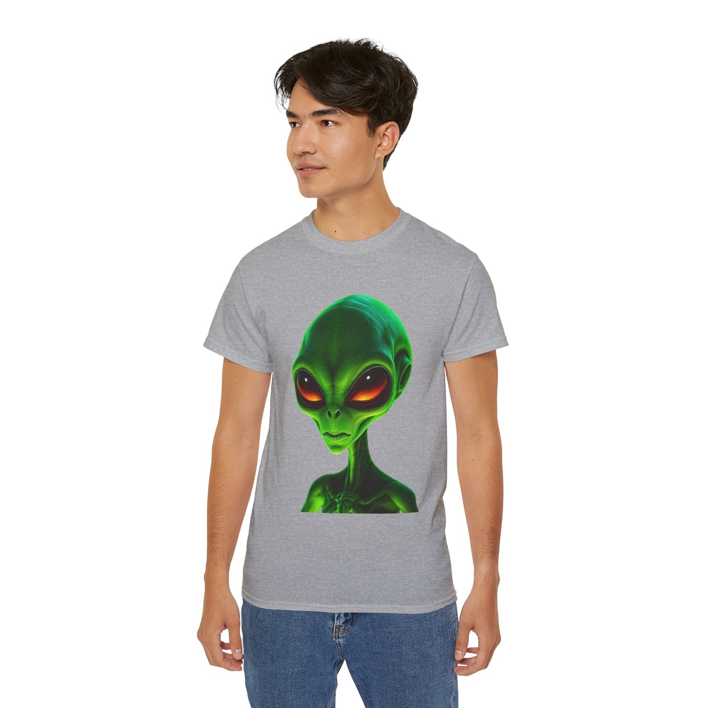 Alien Head Tee – Green Extraterrestrial Graphic T-Shirt