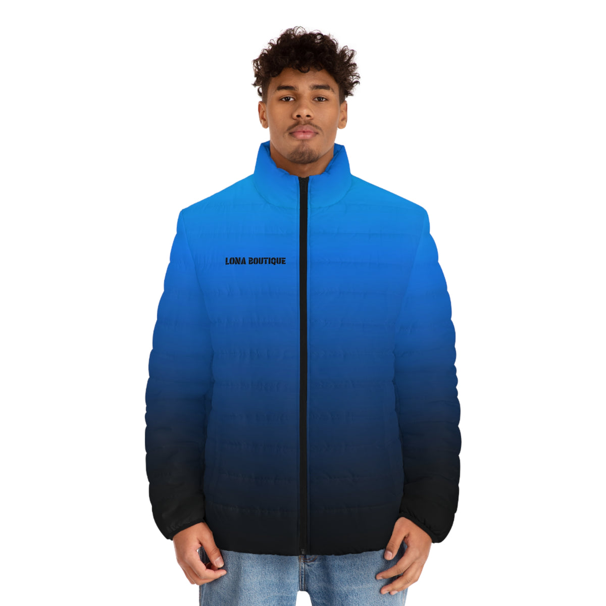 Men’s Blue-to-Black Gradient Puffer Jacket
