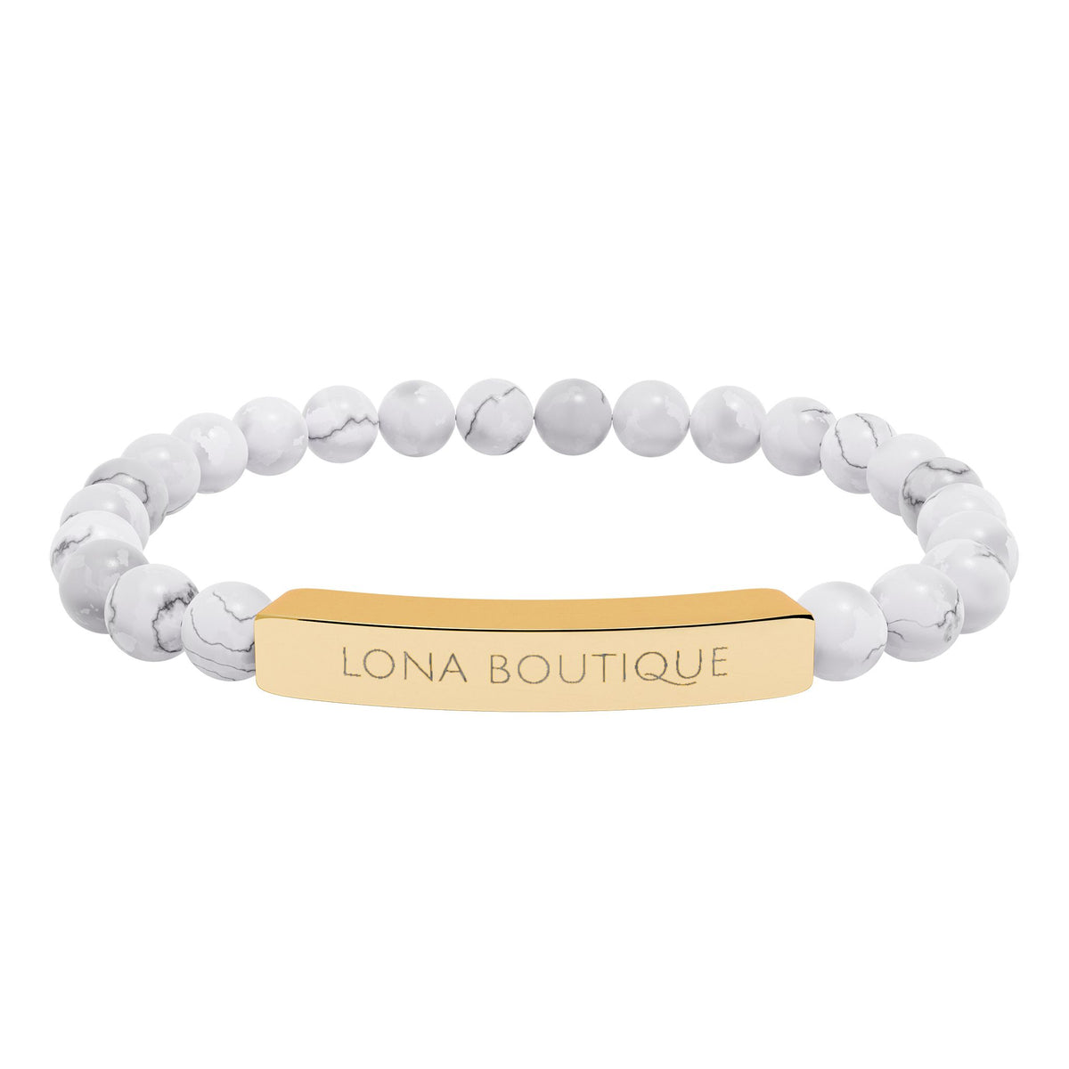 Natural Stone Stretch Bar Bracelet – Personalized Engraved Gift