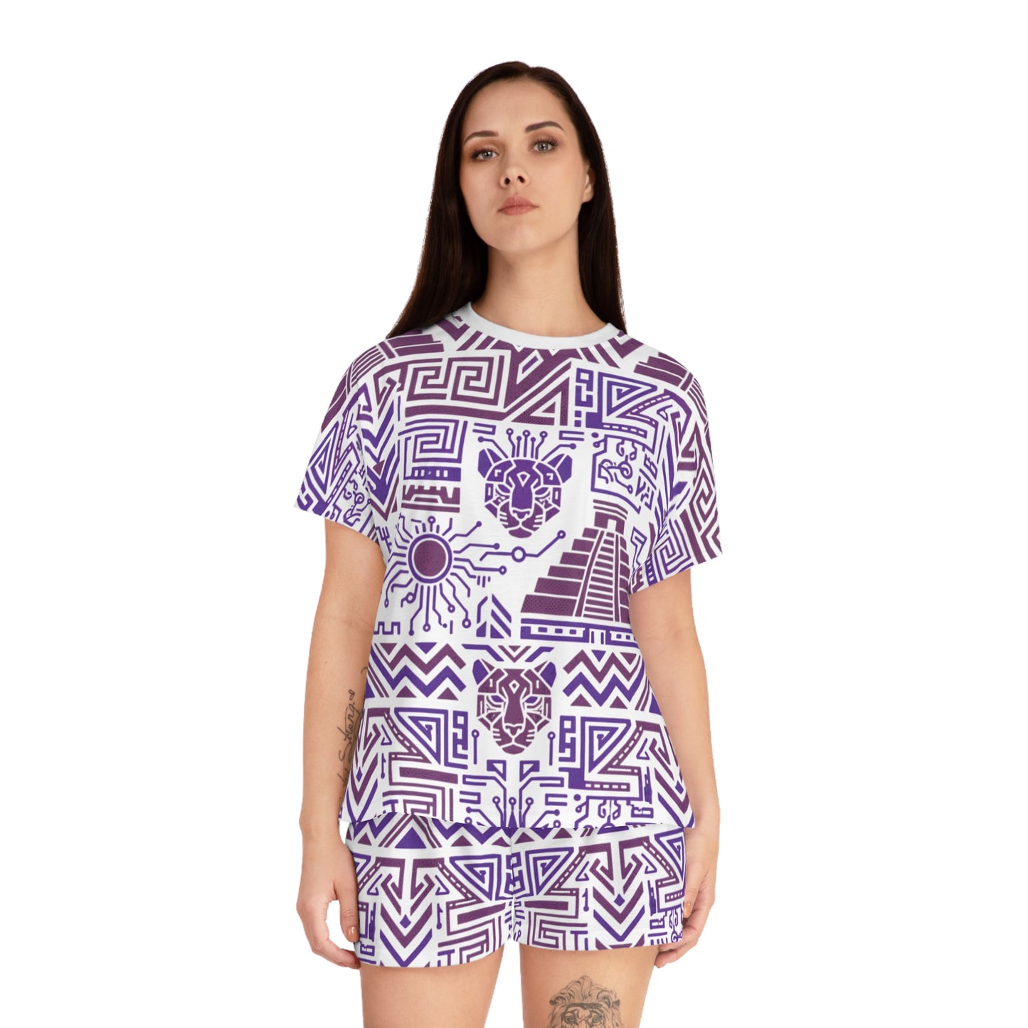 Aztec Purple Pattern Women's Short Pajama Set