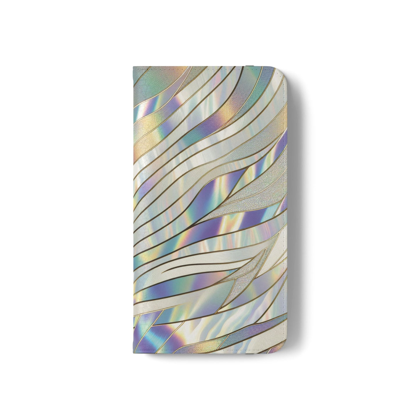 Holographic Wave Flip Phone Case — Iridescent Marble Wallet Cover