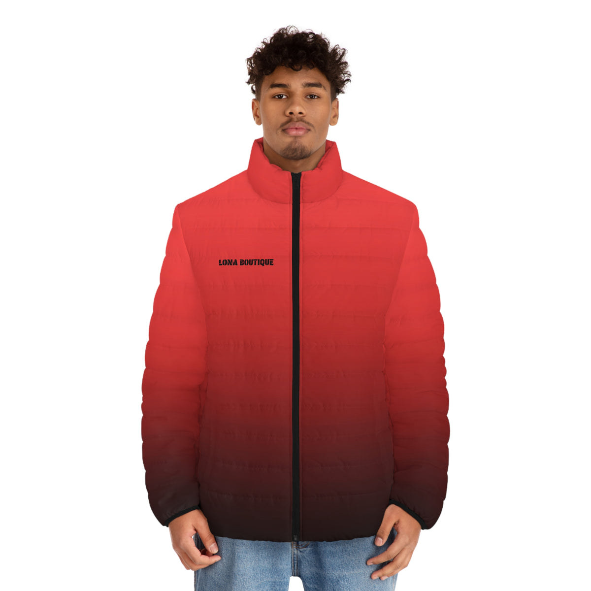 LONA BOUTIQUE Red-to-Black Gradient Puffer Jacket