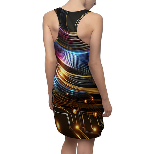 Futuristic Tech Racerback Dress, Festival Outfit, Summer Dress, Party Dress, Cyberpunk Fashion, Unique Gift, Trendy Casual Wear
